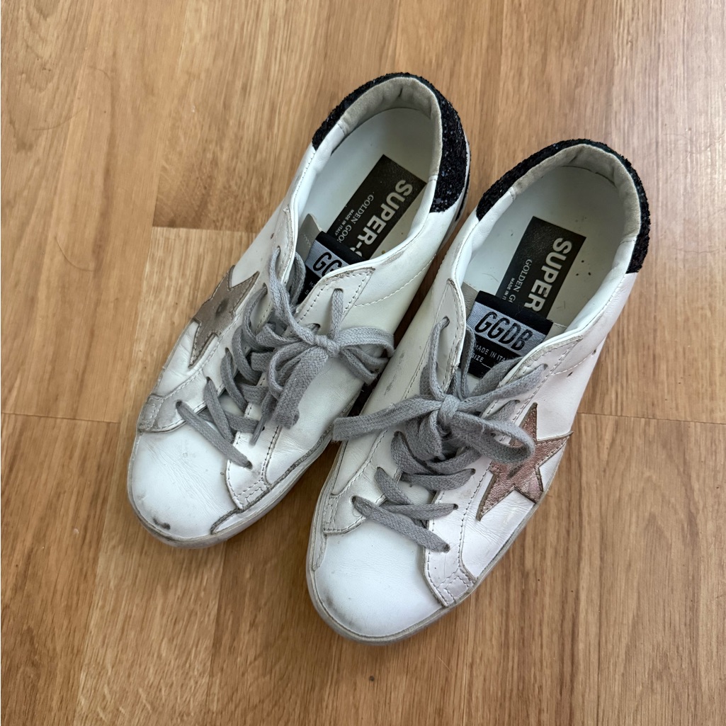 Golden Goose White Leather Sneakers Super Star With Metallic Star